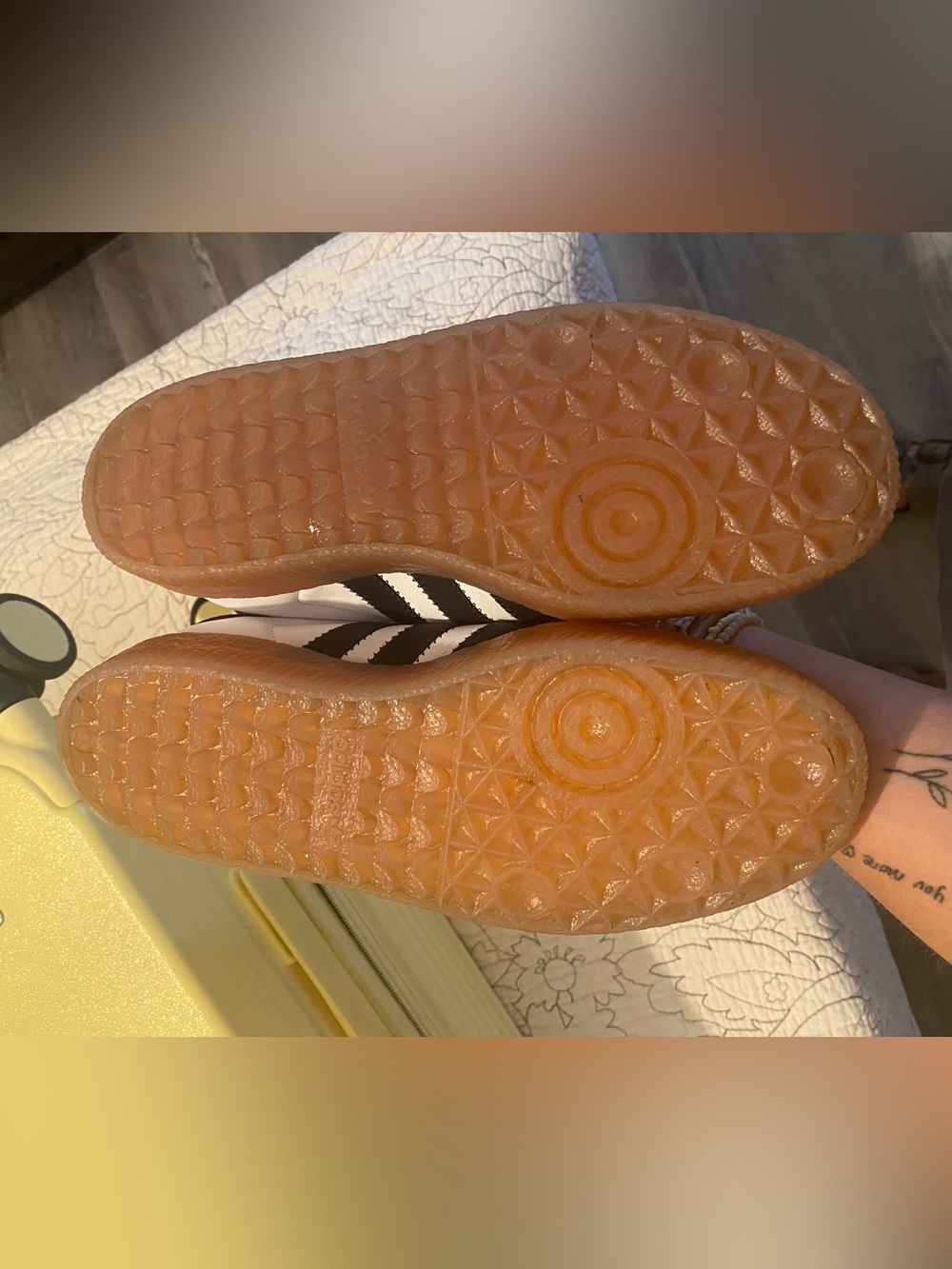 adidas White Sambas with Black Stripes and Gum Sole - Picture 3 of 4
